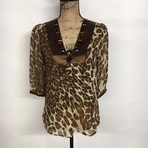 INC International Concept Leopard Sheer Blouse **